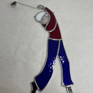 Vintage Stained Glass Golfer Sun catcher Ornament Window Art